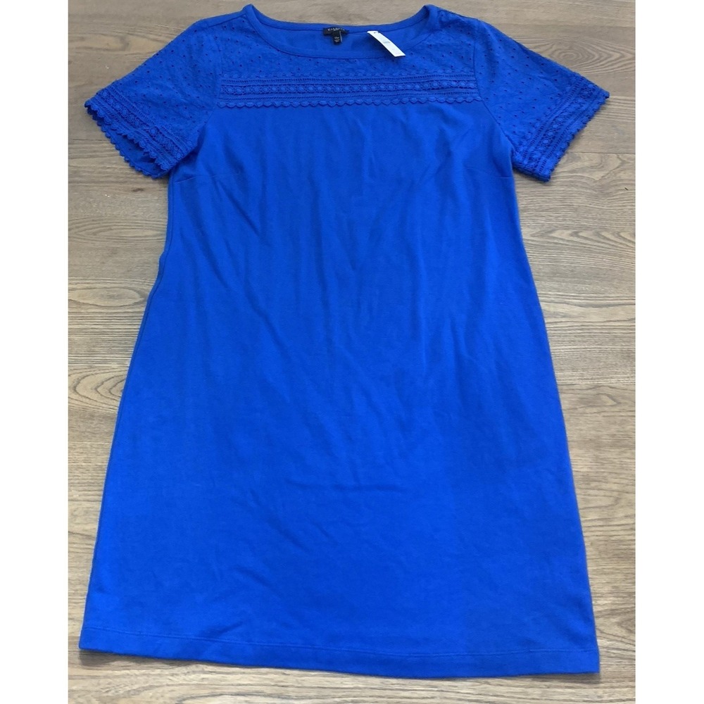 Talbots Petite Royal Blue Eyelet Lace Sleeve Shift Dress NWT PXL Cotton
